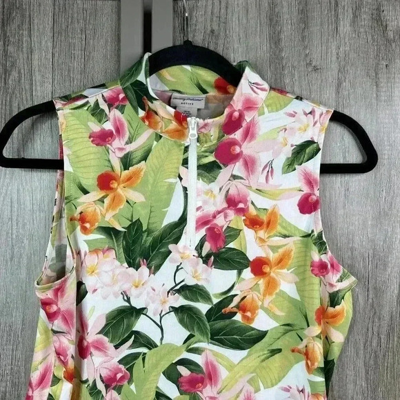 Tommy Bahama Top Medium Floral Sleeveless 1/4 Zip Tropical Active - Picture 2 of 6